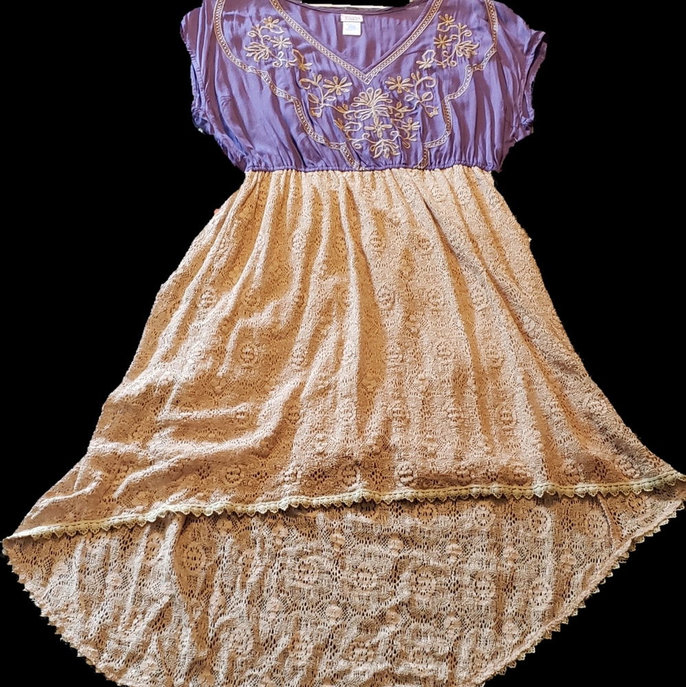 Charming Charlie's purple and cream high low dress